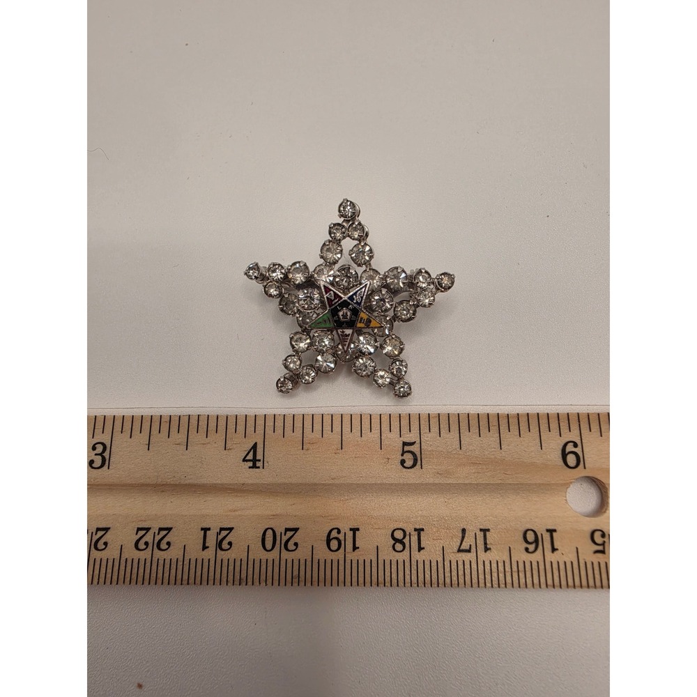 Vintage Order of the Eastern Star OES Rhinestone Star Brooch & Filigree Bracelet - Picture 5 of 7